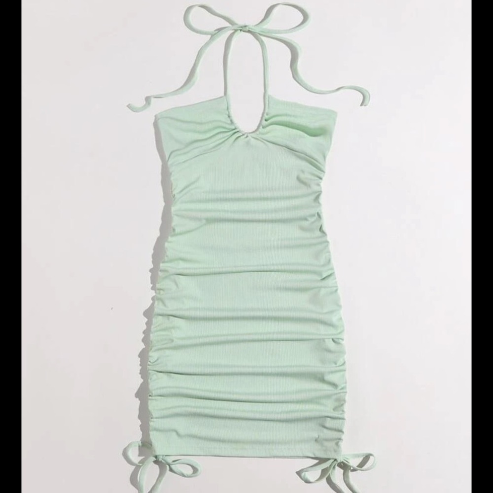 Solid Drawstring Ribbed Bodycon Dress - image 1